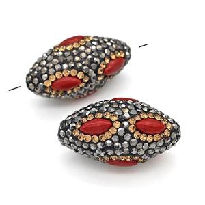 Clay Rice Beads Pave Rhinestone Red Synthetic Turquoise, approx 16-30mm [GM22813]