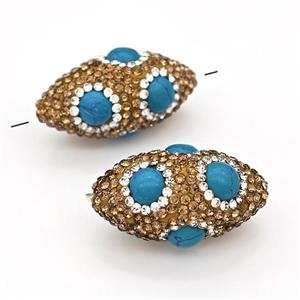 Clay Rice Beads Pave Yellow Rhinestone Blue Synthetic Turquoise, approx 16-30mm [GM22815]