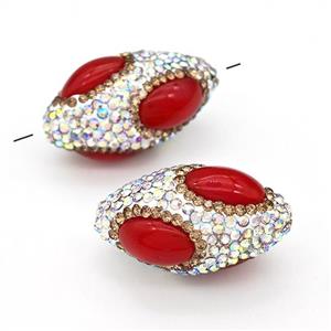Clay Rice Beads Pave Rhinestone Red Synthetic Turquoise, approx 16-35mm [GM22817]