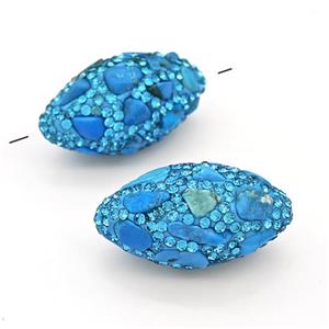 Clay Rice Beads Pave Blue Rhinestone Synthetic Turquoise, approx 16-35mm [GM22820]