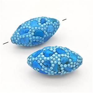 Clay Rice Beads Pave Blue Rhinestone Synthetic Turquoise, approx 16-35mm [GM22821]