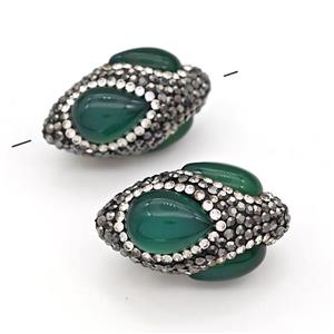 Clay Rice Beads Pave Rhinestone Green Agate, approx 17-35mm [GM22822]