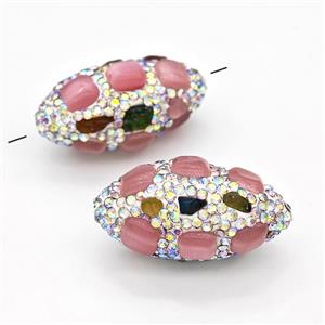 Clay Rice Beads Pave Rhinestone Tourmaline Pink Cat Eye Glass, approx 16-30mm [GM22827]