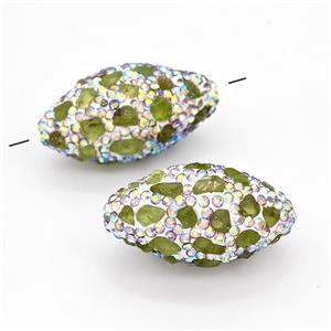 Clay Rice Beads Pave White Rhinestone Green Garnet, approx 16-30mm [GM22829]