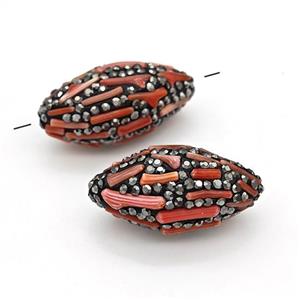 Clay Rice Beads Pave Black Rhinestone Red Coral, approx 16-35mm [GM22832]