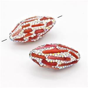 Clay Rice Beads Pave White Rhinestone Red Coral, approx 16-35mm [GM22833]