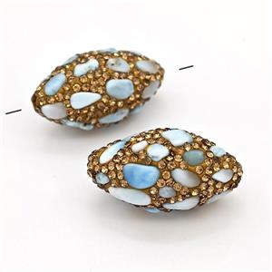 Clay Rice Beads Pave Yellow Rhinestone Blue Larimar, approx 16-30mm [GM22834]
