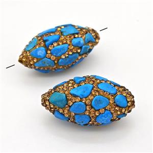 Clay Rice Beads Pave Yellow Rhinestone Blue Synthetic Turquoise, approx 16-33mm [GM22835]