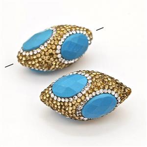 Clay Rice Beads Pave Yellow Rhinestone Blue Synthetic Turquoise, approx 18-35mm [GM22839]