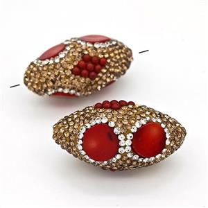 Clay Rice Beads Pave Yellow Rhinestone Red Coral, approx 18-35mm [GM22841]