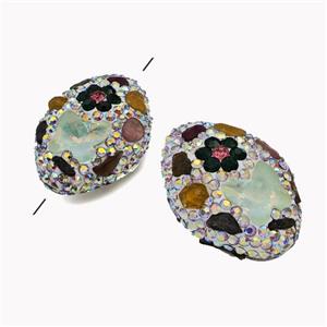 Clay Oval Beads Pave White Rhinestone Tourmaline Multicolor, approx 22-30mm [GM22843]