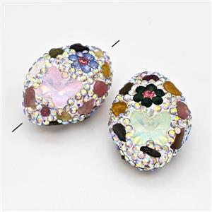 Clay Oval Beads Pave White Rhinestone Tourmaline Multicolor, approx 22-30mm [GM22844]
