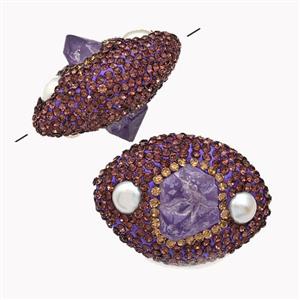 Clay Oval Beads Pave Purple Rhinestone Amethyst, approx 25-35mm [GM22845]