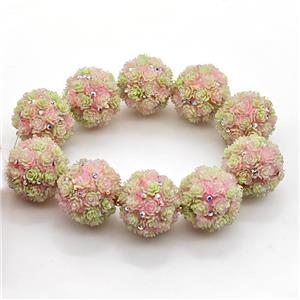 Resin Round Beads Flower Pink, approx 22mm dia [GM22851]