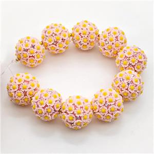 Resin Round Beads Flower Yellow, approx 22mm dia [GM22852]