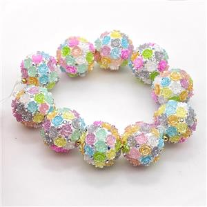 Resin Round Beads Multicolor Flower, approx 22mm dia [GM22857]