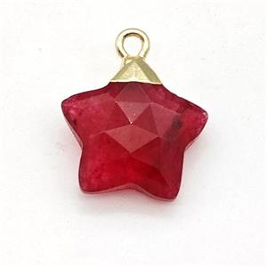 Natural Jade Star Pendant Red Dye, approx 14mm [GM22878]