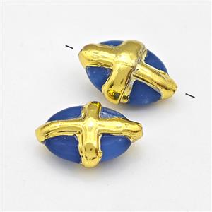 Blue Cat Eye Stone Oval Beads Gold Plated, approx 15-20mm [GM22888]