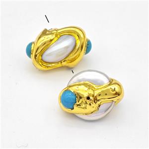 White Pearl Coin Beads Gold Plated, approx 13-18mm [GM22905]