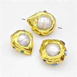 White Pearl Beads Round Gold Plated, approx 16-20mm [GM22906]