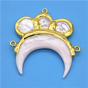 White Pearlized Shell Moon Pendant With Pearl Gold Plated, approx 40-50 [GM22908]