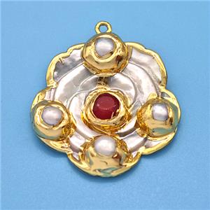 Pearlized Shell Flower Pendant With Pearl Gold Plated, approx 35mm [GM22909]