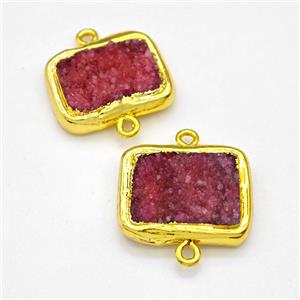 Red Druzy Quartz Rectangle Connector Gold Plated, approx 18-20mm [GM22911]