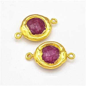 Red Dye Jade Coin Connector Gold Plated, approx 18mm [GM22915]