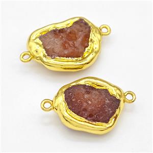 Natural Red Carnelian Agate Nugget Connector Freeform Gold Plated, approx 16-25mm [GM22917]