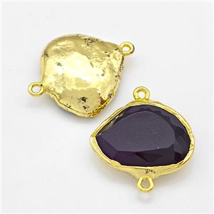 Natural Black Crystal Glass Connector Freeform Gold Plated, approx 22-25mm [GM22918]