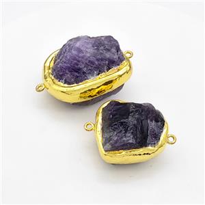Natural Purple Amethyst Nugget Connector Freeform Gold Plated, approx 35-45mm [GM22931]