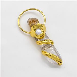 Natural Clear Crystal Quartz Stick Pendant With Pearl Citrine Gold Plated, approx 14-60mm [GM22932]