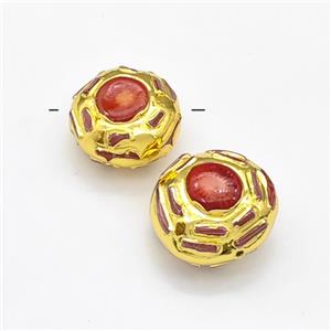 Red Coral Coin Beads Gold Plated, approx 25mm [GM22934]