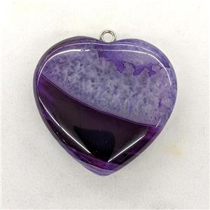 Natural Druzy Agate Heart Pendant Purple Dye, approx 40mm [GM22961]