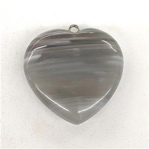 Natural Gray Agate Heart Pendant, approx 40mm [GM22965]