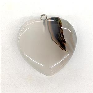 Natural Chinese Heihua Agate Heart Pendant, approx 40mm [GM22966]