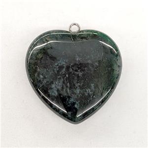 Natural Green Moss Agate Heart Pendant, approx 40mm [GM22968]
