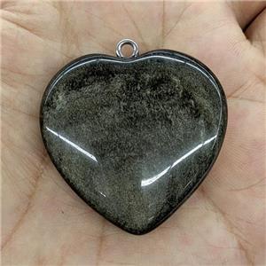 Silver Obsidian Heart Pendant, approx 40mm [GM22969]