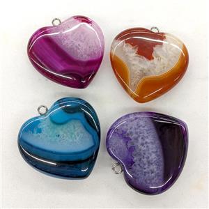 Natural Druzy Agate Heart Pendant Dye Mixed Color, approx 40mm [GM22971]