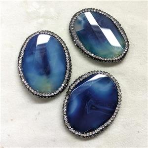Natural Blue Agate Oval Beads Pave Rhinestone Dye Twist Faceted, approx 30-40mm [GM22977]