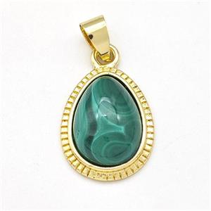 Green Malachite Teardrop Pendant Gold Plated, approx 15-19mm [GM22982]