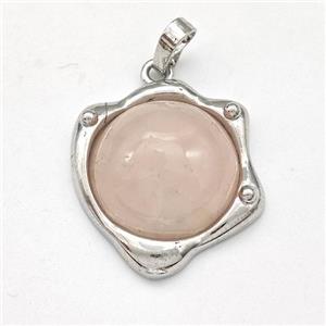 Rose Quartz Pendant Half Round Platinum Plated, approx 20-21mm [GM22983]