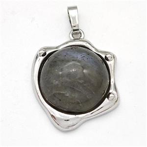 Labradorite Pendant Half Round Platinum Plated, approx 20-21mm [GM22984]