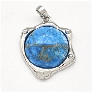 Blue Apatite Pendant Half Round Platinum Plated, approx 20-21mm [GM22985]