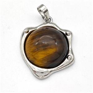 Tiger Eye Stone Pendant Half Round Platinum Plated, approx 20-21mm [GM22986]