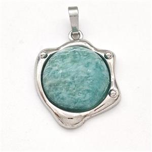 Green Amazonite Pendant Half Round Platinum Plated, approx 20-21mm [GM22987]