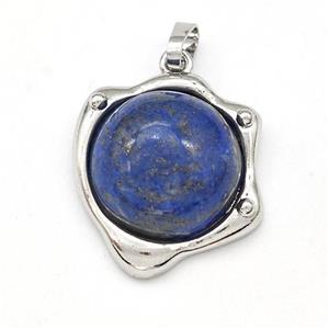 Blue Lapis Lazuli Pendant Half Round Platinum Plated, approx 20-21mm [GM22988]