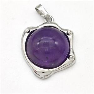 Amethyst Pendant Half Round Platinum Plated, approx 20-21mm [GM22989]