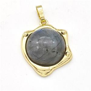 Labradorite Pendant Half Round Gold Plated, approx 20-21mm [GM22992]
