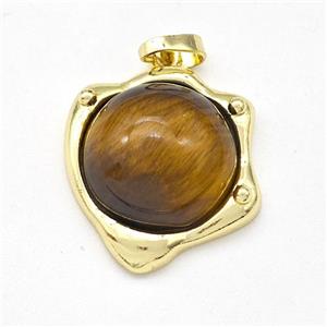 Tiger Eye Stone Pendant Half Round Gold Plated, approx 20-21mm [GM22994]